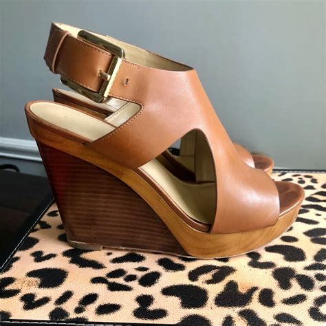 Michael Kors Josephine Leather Peep Toe Wedges 